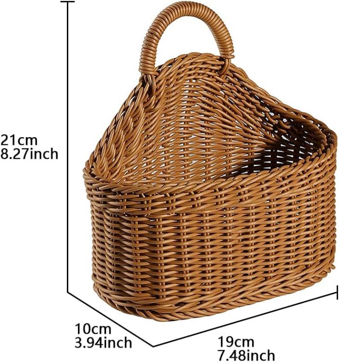 2 Pcs Hanging Storage Baskets, Plastic Pantry Wicker Baskets, Wall Mount Basket with Hook, Decorative Baskets for Organizing, Small Woven Baskets for Kitchen Bathroom(Brown) - Image 2
