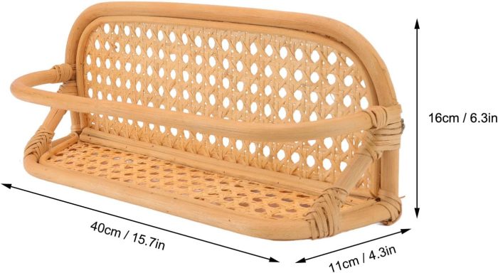Floating Shelf, Wall Mounted Shelf Storage Organizer Rattan Decorative Shelves Hanging Basket for Shower Kitchen Bathroom Pantry Entryway Storage - Image 2