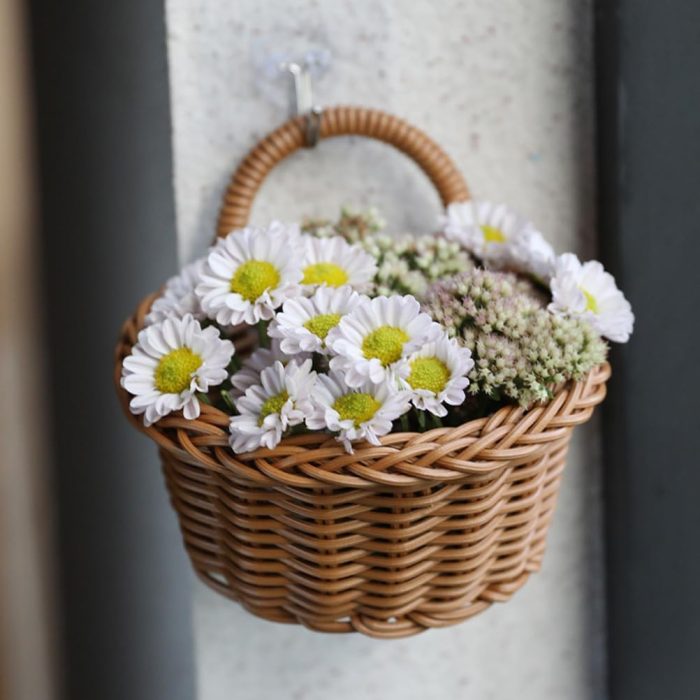 Kitchen Storage Basket Rattan Basket Hanging Rattan Storage Basket Mounted Organizer Garlic Keeper Fruit Vegetable Storage Basket Wall Hanging Plastic Rattan Flower Basket Wicker, medium - Image 2