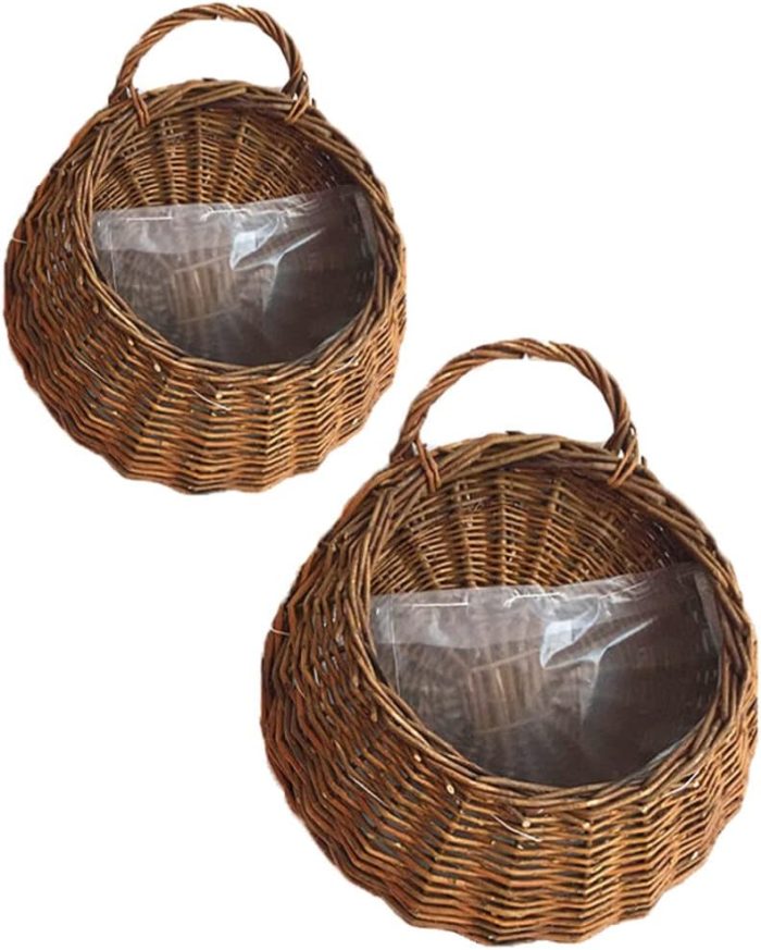 Wicker Woven Baskets 2pcs Wall Hanging Planters Rattan Woven Storage Basket Flower Arrangement Container for Decoration
