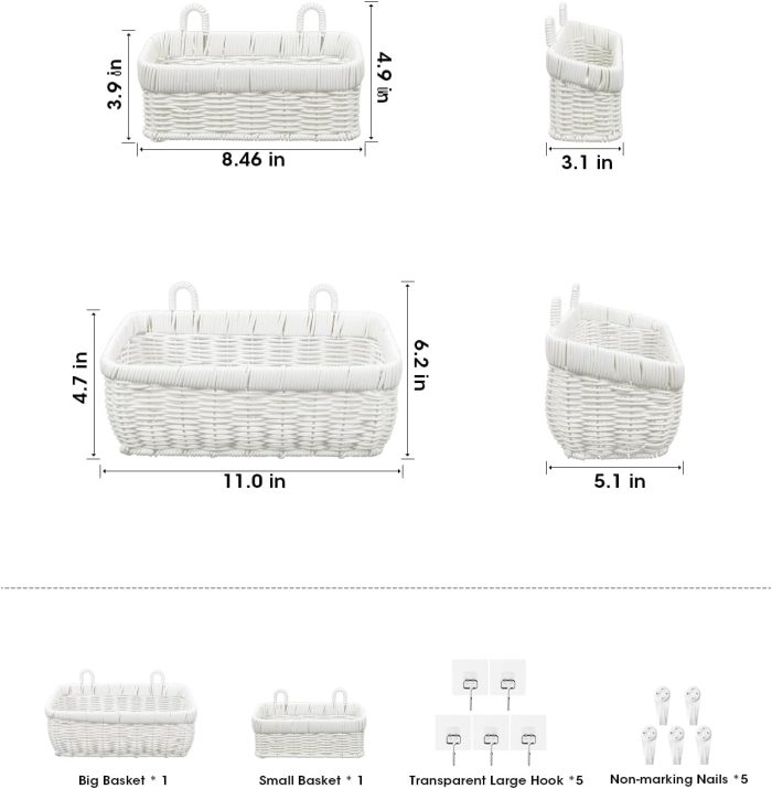 Wall Hanging Basket, Boho Style Hand-Woven Hanging Storage Baskets - Set of 2, Ideal for Boho Room Decor, Kitchen, Garden, and Living Room - Image 2