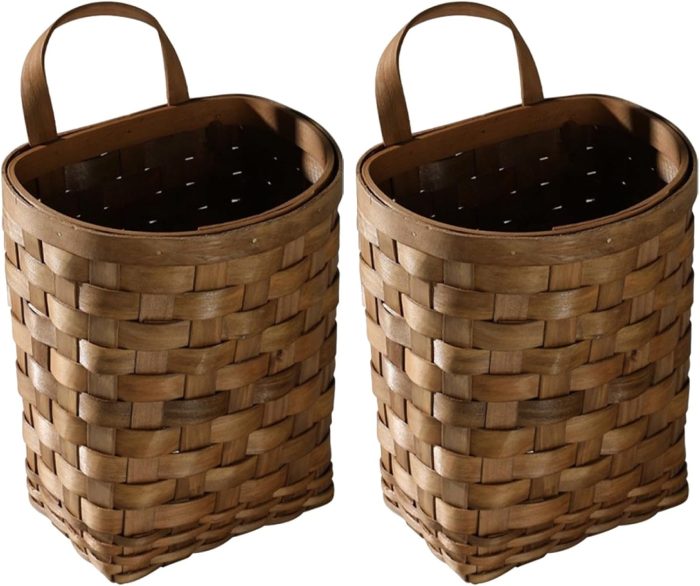 Wooden Flower Basket - Jute Hanging Rattan Wall Mount Wicker Basket - 2pcs
