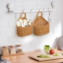 Handwoven Wicker Hanging Storage Basket for Kitchen Rustic Wall Mounted Organizer for Garlic