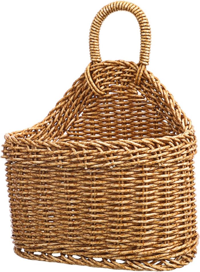Handwoven Wicker Hanging Storage Basket for Kitchen Rustic Wall Mounted Organizer for Garlic