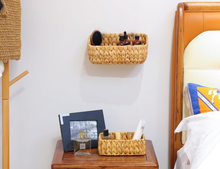 Woven Hanging Wall Baskets for Storage, Water Hyacinth Bathroom Wall Mount Organizer, Wicker Wall Baskets Decor for Letters and Mail, Food Storage Basket, Toilet Tank Basket, Set of 2 - Image 2
