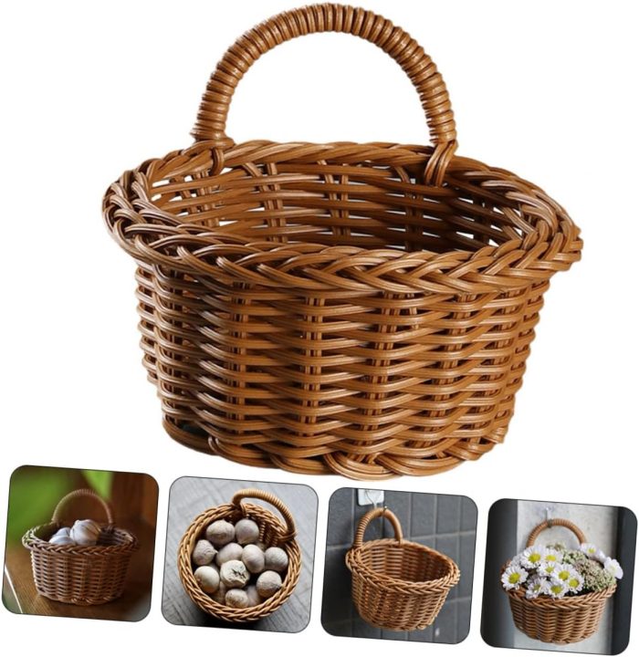 Imitation Rattan Wall-mounted Storage Basket for Kitchen Organizers Creative Hanging Basket for Onion Ginger Garlic Multi-function Decorative for Home and Garden - Image 2