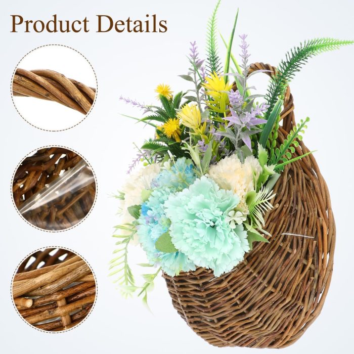 2Pcs Round Hanging Planter Burlap Flower Basket Flower Hanging Basket Wall Hanging Garden Planter Rattan Storage Basket Round for Indoor Outdoor - Image 2