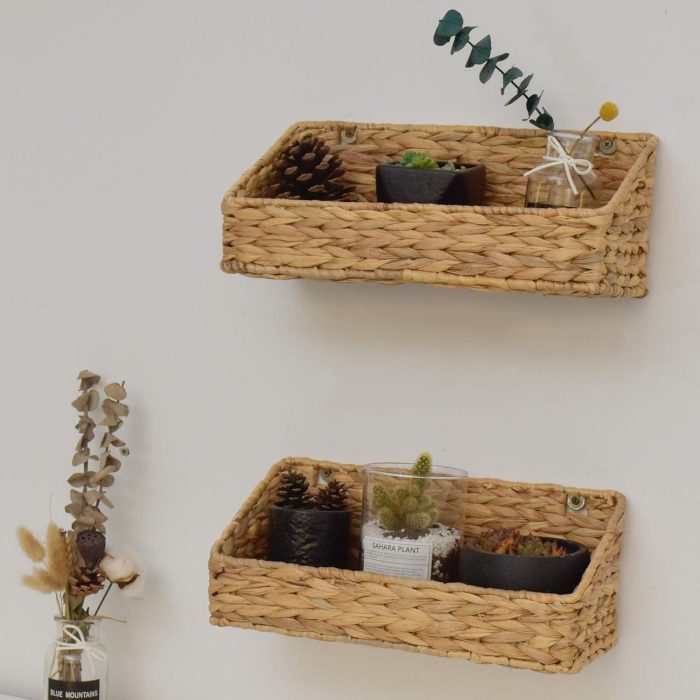Woven Wall Baskets for Storage, Water Hyacinth Baskets for Shelf, Wall Storage for Kitchen and Bathroom, Hanging Baskets for Organizing, 2 Pack - Image 2