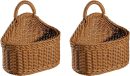 2 Pcs Hanging Storage Baskets, Plastic Pantry Wicker Baskets, Wall Mount Basket with Hook, Decorative Baskets for Organizing, Small Woven Baskets for Kitchen Bathroom(Brown)