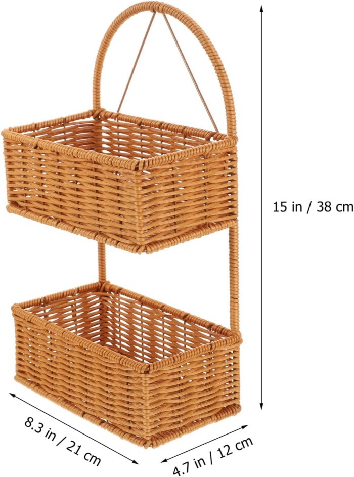 Wall 2 Tiers Storage Basket Woven Hanging Organizer Basket Wall-mounted Organizer Bins Decorative Wall Basket for Home Kitchen Bathroom over The Door Organizer - Image 2