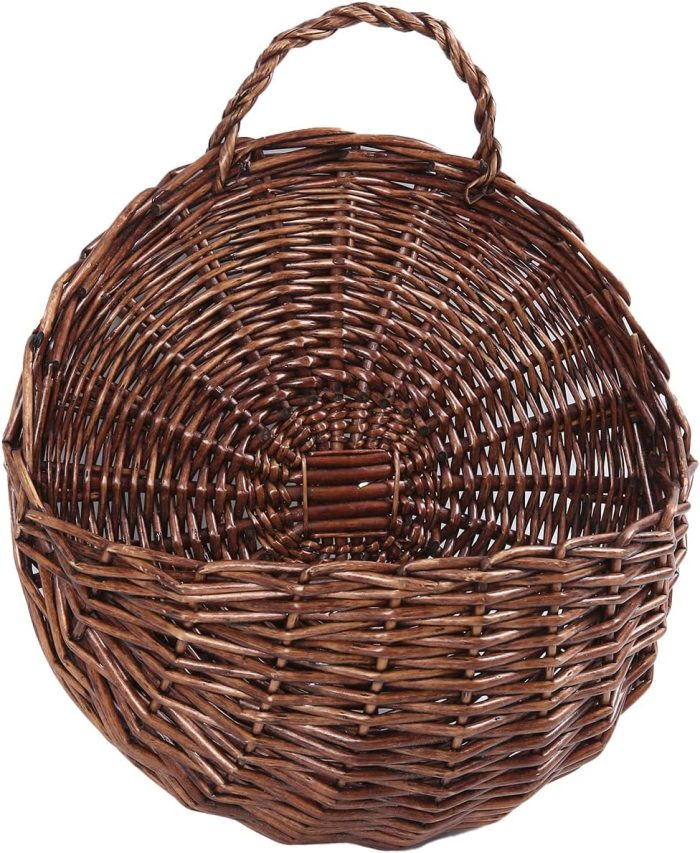 Handmade Woven Wicker Hanging Storage Basket, Wall Decorations for Home Garden Wedding, Brown, 14.2×11.8×4.7 inch