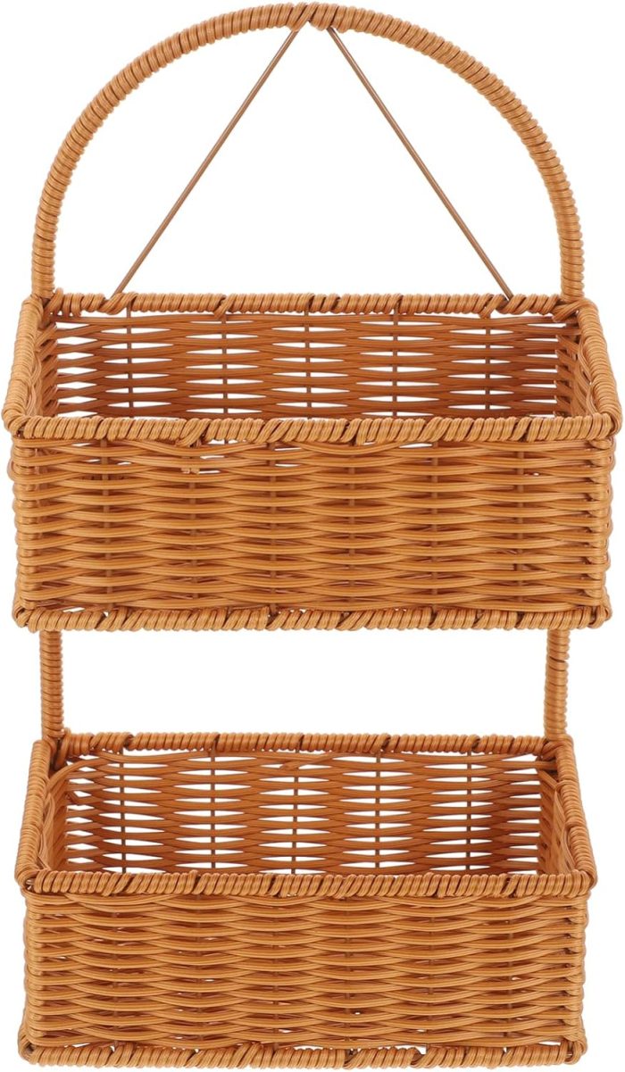 Wall 2 Tiers Storage Basket Woven Hanging Organizer Basket Wall-mounted Organizer Bins Decorative Wall Basket for Home Kitchen Bathroom over The Door Organizer