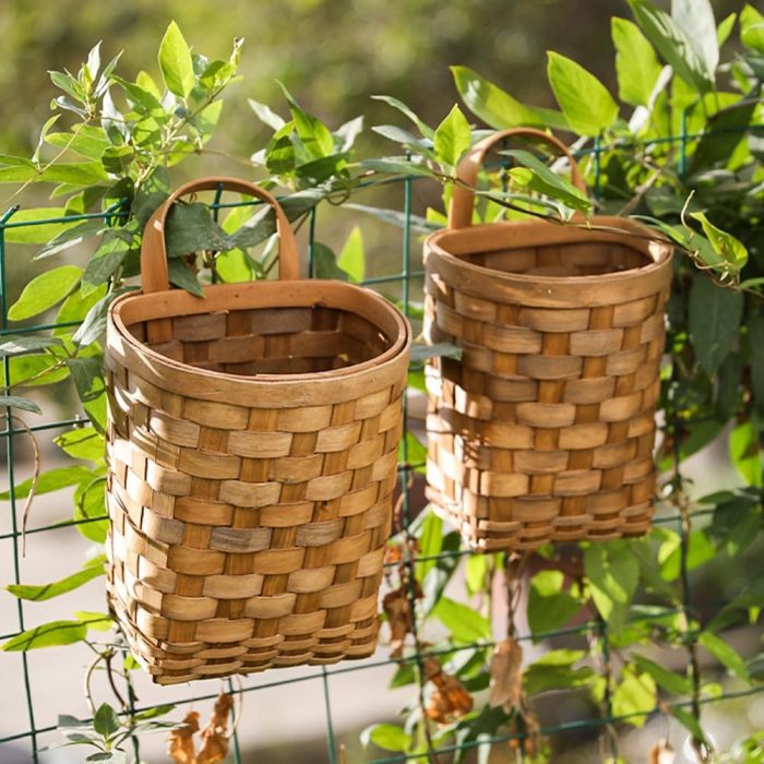 Wooden Flower Basket - Jute Hanging Rattan Wall Mount Wicker Basket - 2pcs - Image 2