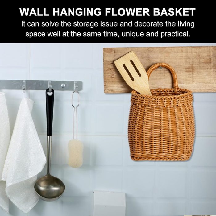 Imitation Rattan Flower Basket Willow Hand Woven Wall Basket Organizer Wicker Hanging Fruit Vegetable Basket Onion Basket Home Decoration - Image 2