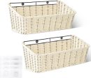 Wicker Hanging Basket, 2 Pack Storage Baskets for Organizing, Adhesive Wall Mount Fruit Basket, Kitchen Organization Hanging Shelves, Storage Cabinet Door Organizer, Off White