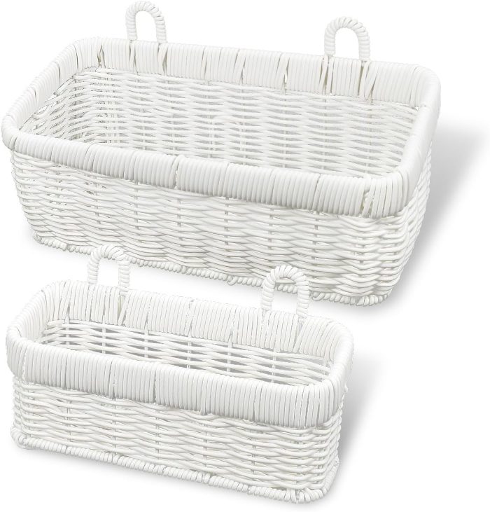 Wall Hanging Basket, Boho Style Hand-Woven Hanging Storage Baskets - Set of 2, Ideal for Boho Room Decor, Kitchen, Garden, and Living Room