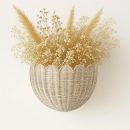 Scalloped Hanging Wicker Baskets for Wall, Scalloped Home Decor, Hanging Woven Rattan Wall Basket for Flowers Front Door Bathroom Storage (Natural)