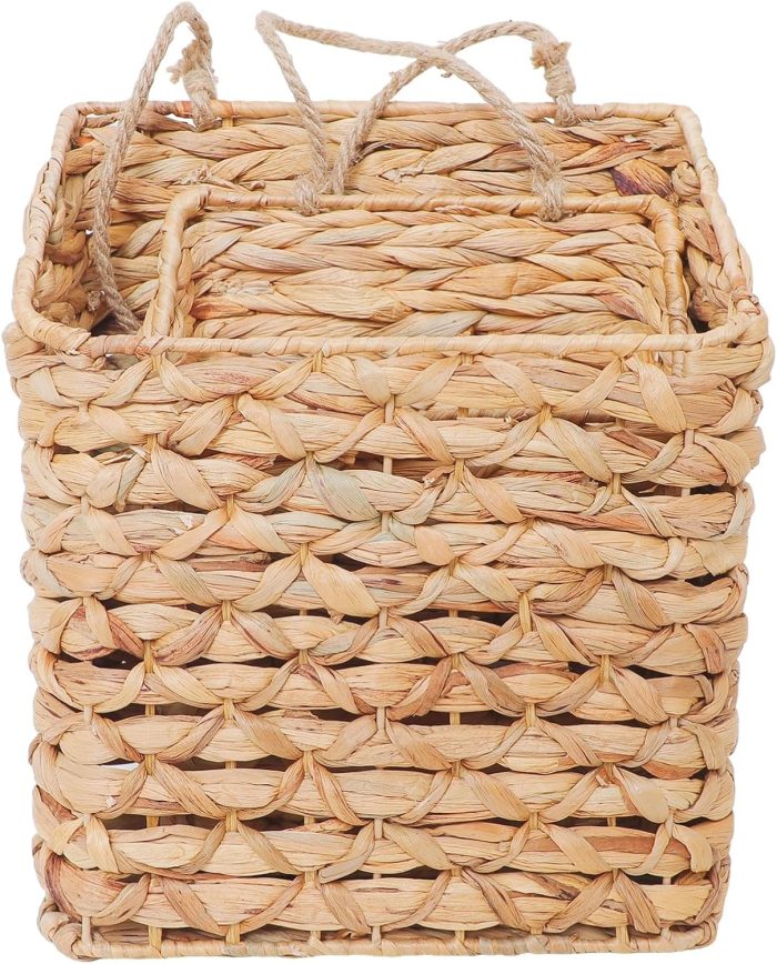 Wall Hanging Water Hyacinth storage baskets,Woven Rustic Farmhouse Door Baskets for decor,Small and Large Size - Image 2