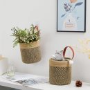 Wall Hanging Storage Baskets 2 Pack 7"(D) x 8"(H), Small Woven Hanging Baskets With Sturdy Leather, Wall Door Hanging Organizer for Plants,Key,Sunglasses,Wallet (Jute&Black)
