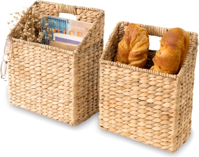 Wicker Hanging Storage Baskets, Set of 2 Hanging Wall Baskets, Hanging Baskets for Accessories and Organizing Files, Mail Baskets for Wall