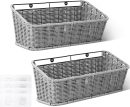 Wicker Hanging Basket, 2 Pack Storage Baskets for Organizing, Adhesive Wall Mount Fruit Basket, Kitchen Organization Hanging Shelves, Storage Cabinet Door Organizer, Off White