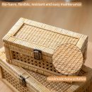 Rattan Decorative Box, Boho Display Boxes with Lids, Set of 2 Rectangular Wicker Storage Basket, Natural Woven Cane Bins for Home Decor (Rectangular)