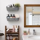 Wicker Hanging Basket, 2 Pack Storage Baskets for Organizing, Adhesive Wall Mount Fruit Basket, Kitchen Organization Hanging Shelves, Storage Cabinet Door Organizer, Off White