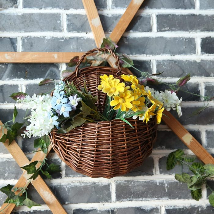Handmade Woven Wicker Hanging Storage Basket, Wall Decorations for Home Garden Wedding, Brown, 14.2×11.8×4.7 inch - Image 2