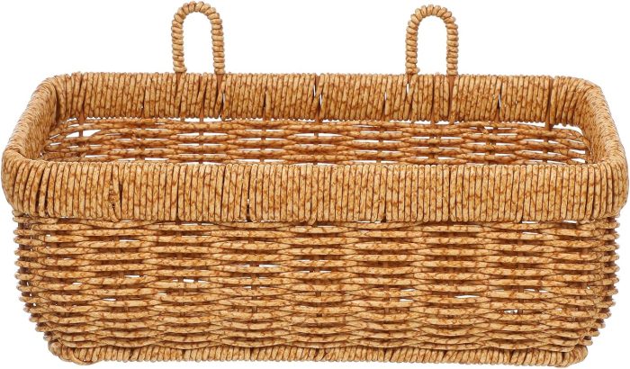 Wall Hanging Basket, Wicker Hanging Basket for Organizer, Decorative Wall Mount Storage Basket with Hook, for Potato, Onion, Fruits (12x10x28cm)