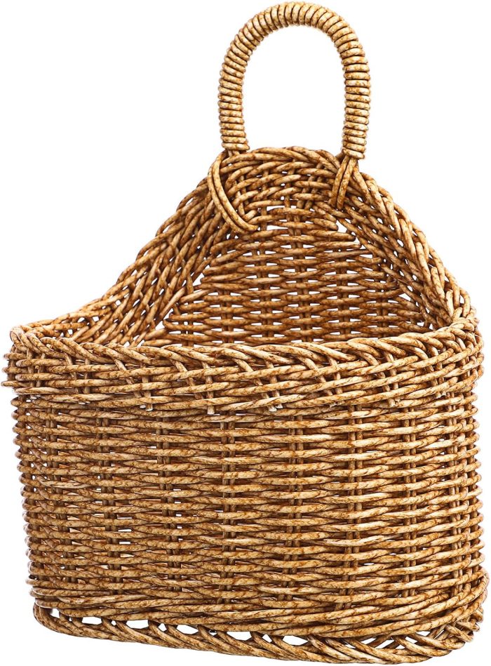Woven Hanging Storage Basket for Kitchen Wall Mounted Organizer for Garlic Ginger Vegetables Rustic Woven Design