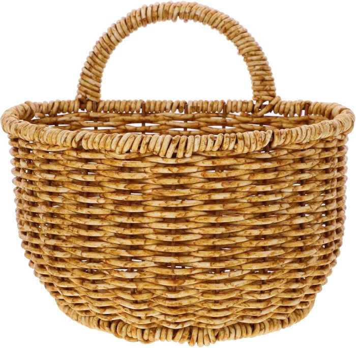 Hand Woven Storage Basket - Decorative Hanging Wall Basket for Organizing Household Sundries, Imitation Rattan Design, Small Wicker Basket - 18X18X15.5cm/7.07X7.07X6.1inch