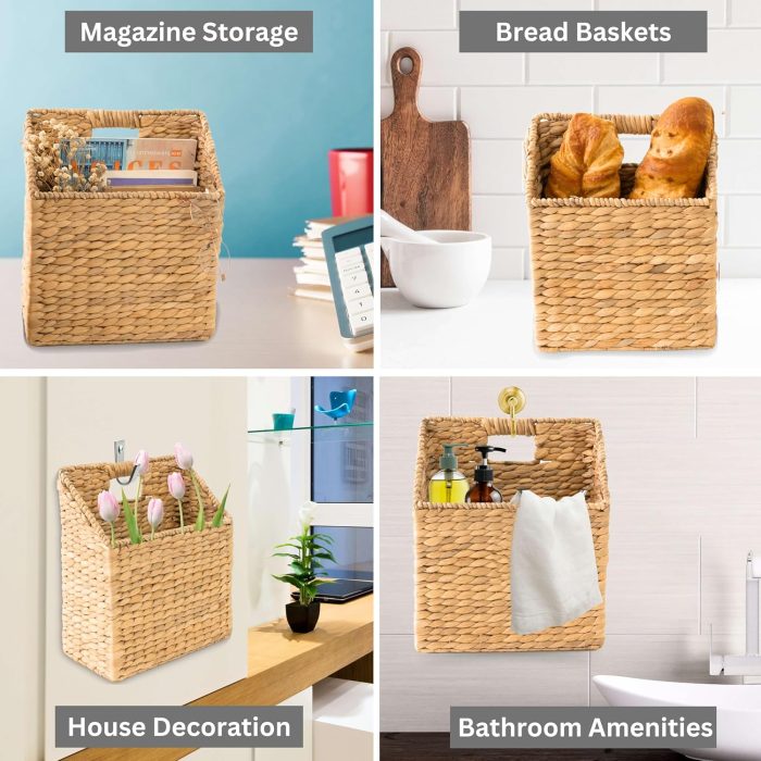 Wicker Hanging Storage Baskets, Set of 2 Hanging Wall Baskets, Hanging Baskets for Accessories and Organizing Files, Mail Baskets for Wall - Image 2